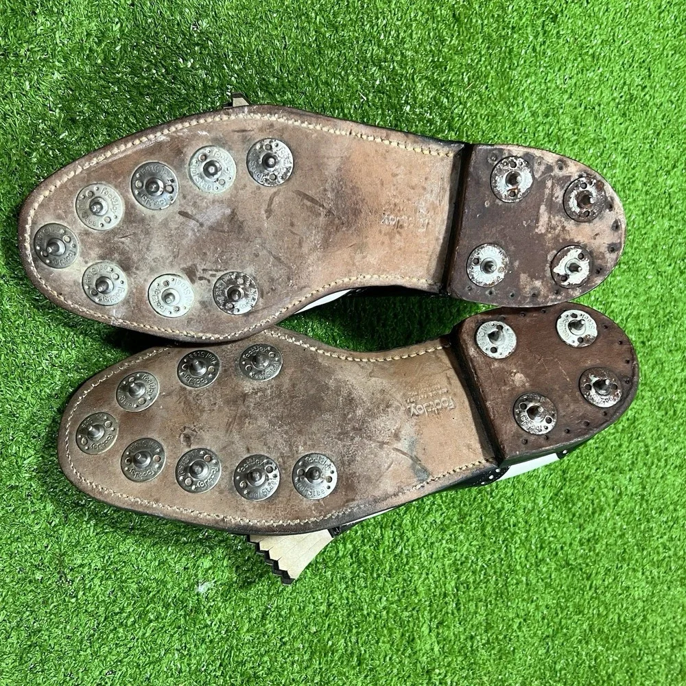 Vtg FootJoy Classics Patent Brogue Wingtip Kiltie‎ Golf Shoes Men 8 White Saddle